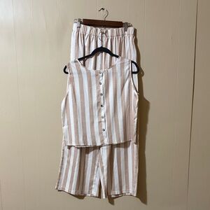 Women’s Top and Pants Set - Tan and White Striped